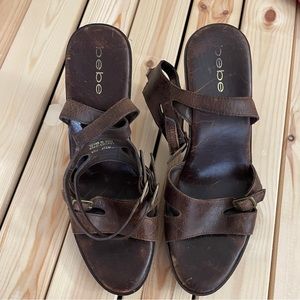 Bebe Brown Leather Heels Size 7.5